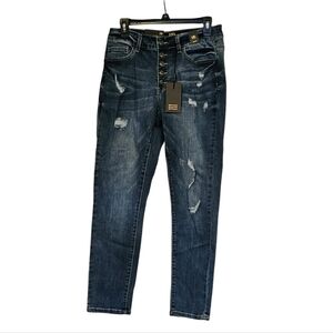 L & B Mid Rise Ankle Skinny Distressed Button Up Fly Blue Denim Jeans Size 10